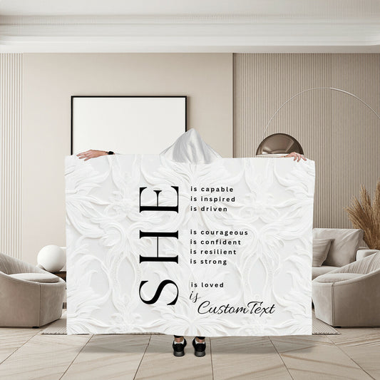 Limited! She Is (capable...) - Luxury Hooded Sherpa Fleece Blanket (70.5" x 52")