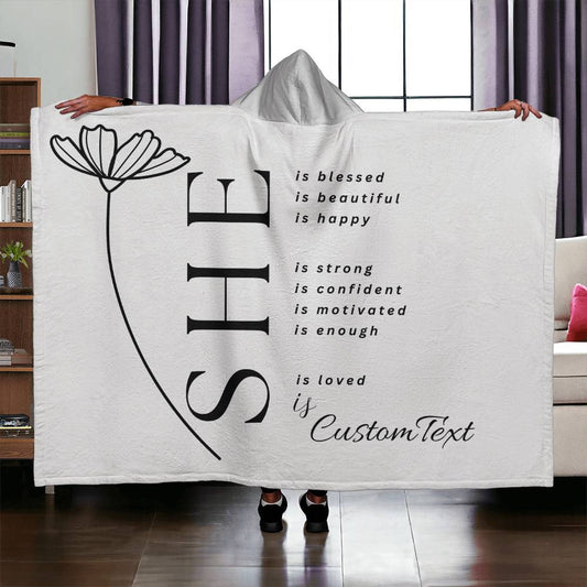Limited! She Is (blessed...) - Luxury Hooded Sherpa Fleece Blanket (70.5" x 52")