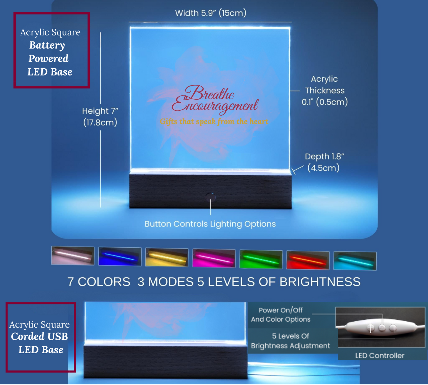 Always and forever  in our hearts - Memorial Acrylic Square Plaque w/LED base