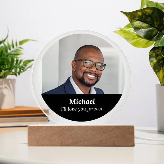 Custom Memorial Acrylic Circle Plaque w/LED base