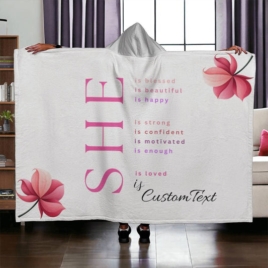 Limited! She Is (blessed...) - Luxury Hooded Sherpa Fleece Blanket (70.5" x 52")