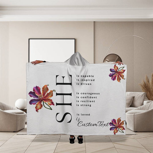 Limited! She Is (capable...) - Luxury Hooded Sherpa Fleece Blanket (70.5" x 52")