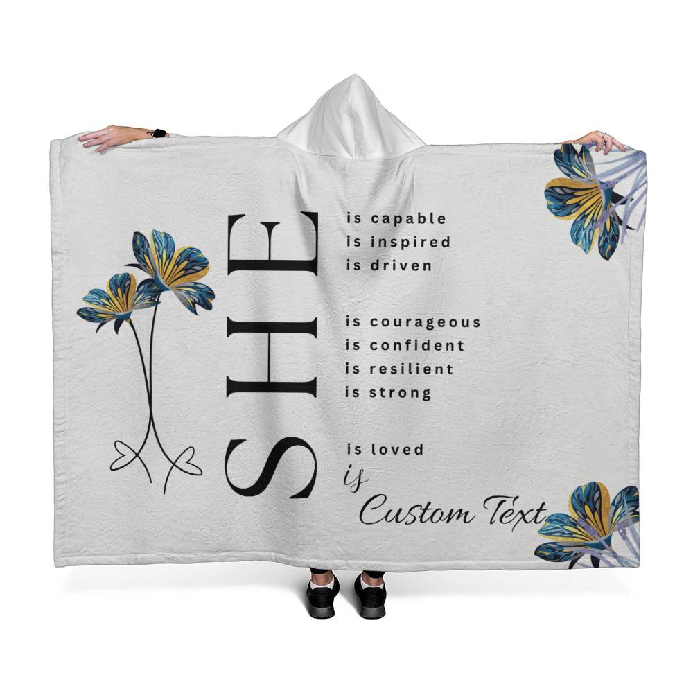 She Is (capable...) - Luxury Hooded Sherpa Fleece Blanket (70.5" x 52")