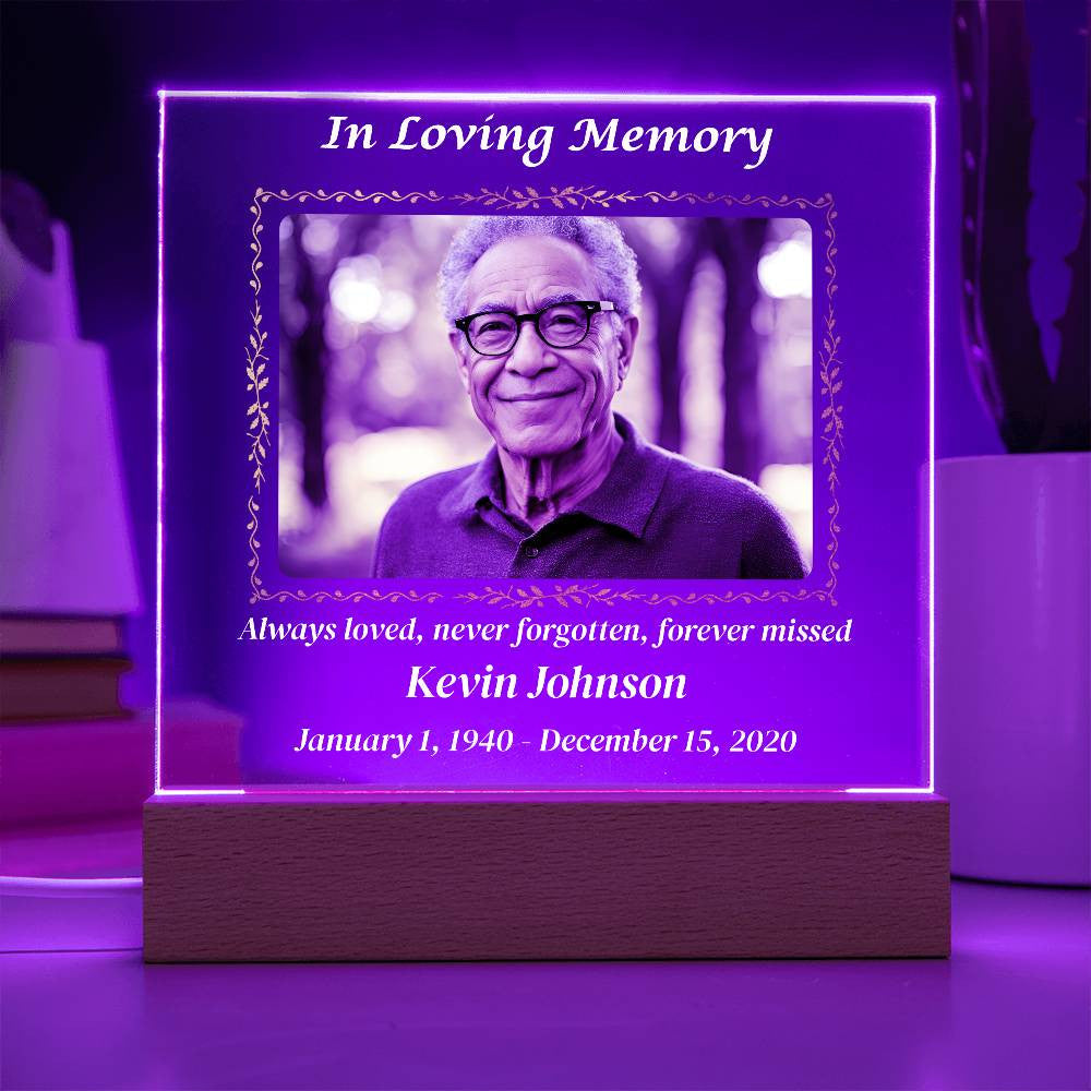 In Loving Memory - Memorial Acrylic Square Plaque w/LED base