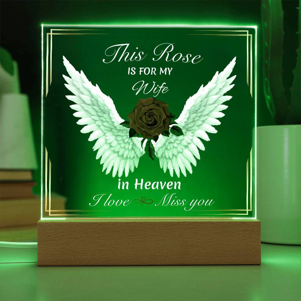 This Rose Is For My - Memorial Acrylic Square Plaque w/LED base