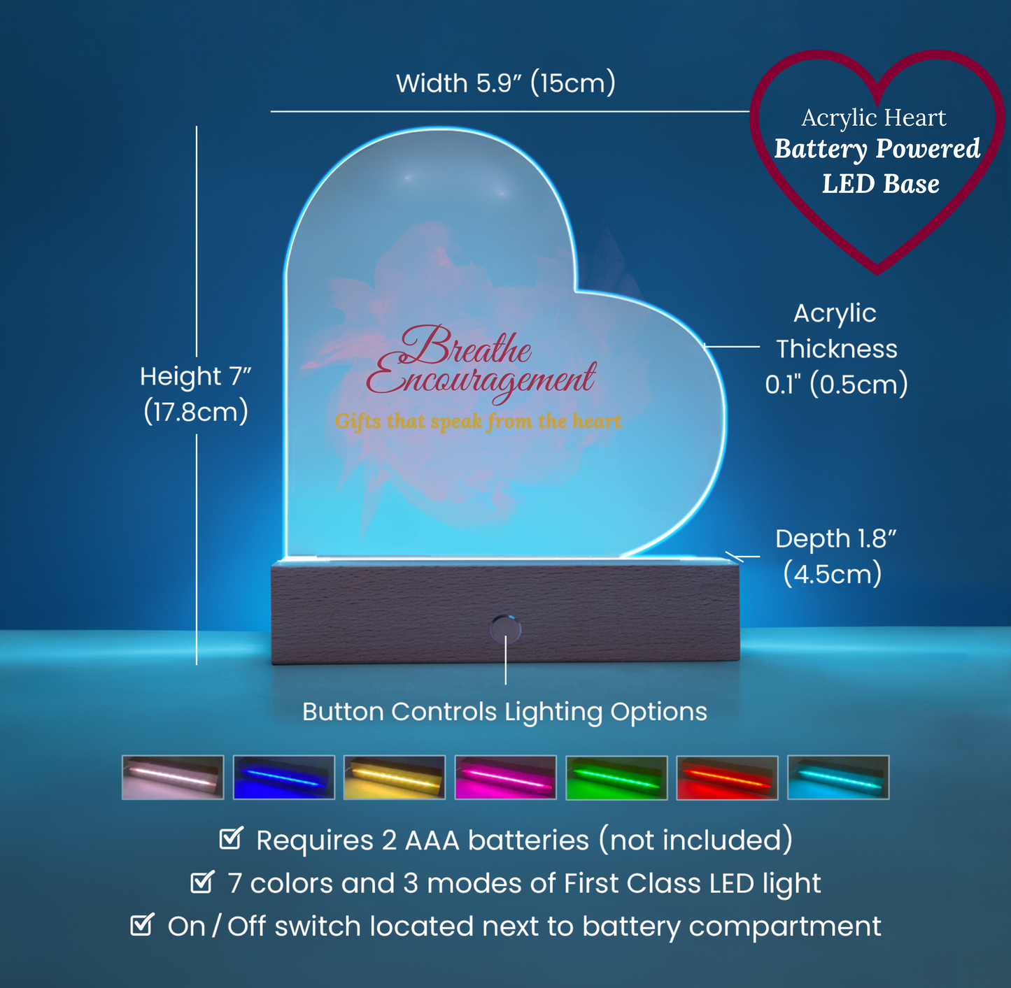 Forever in our hearts - Memorial Acrylic Heart Plaque w/LED base