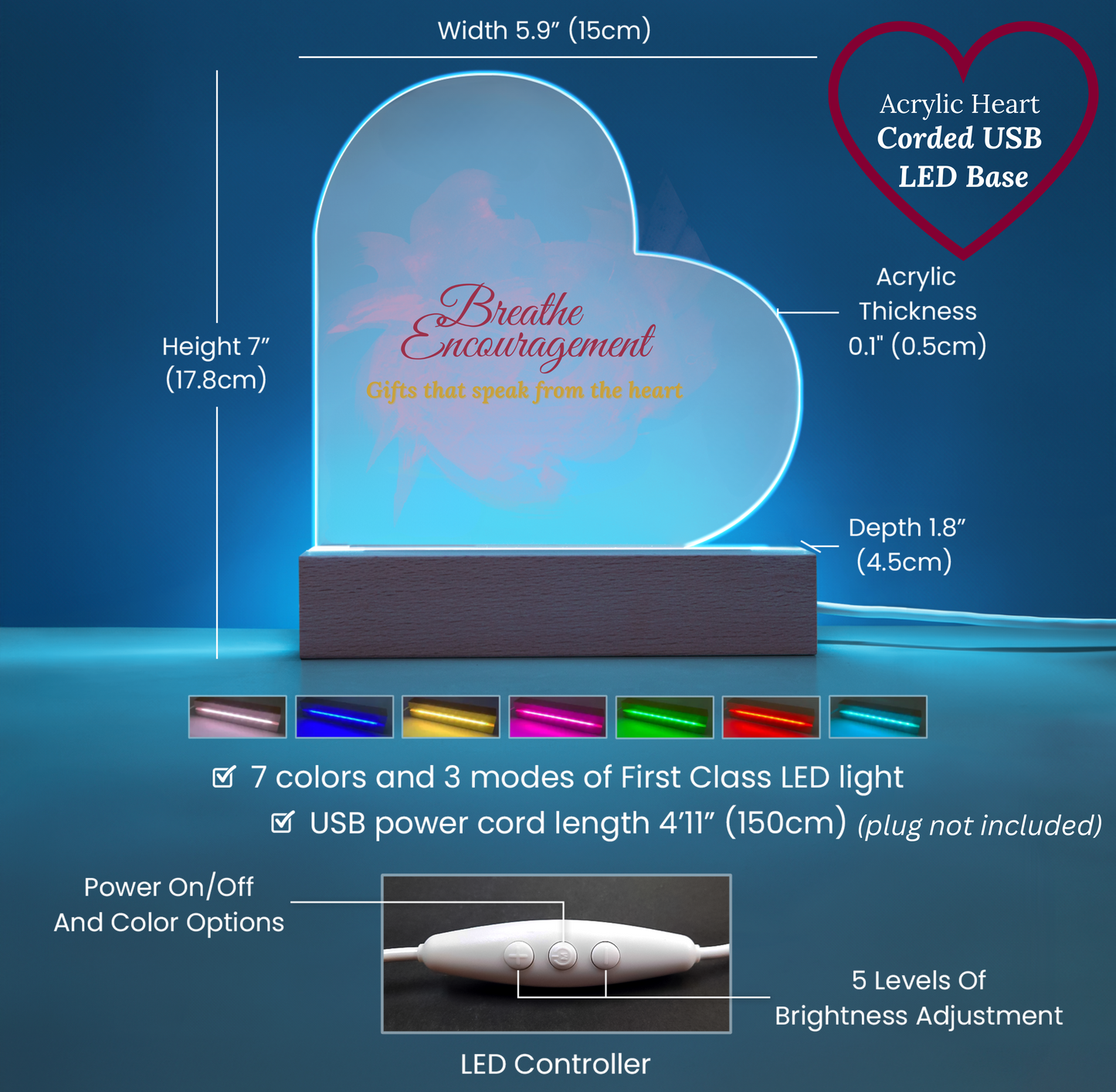 Forever in our hearts - Memorial Acrylic Heart Plaque w/LED base