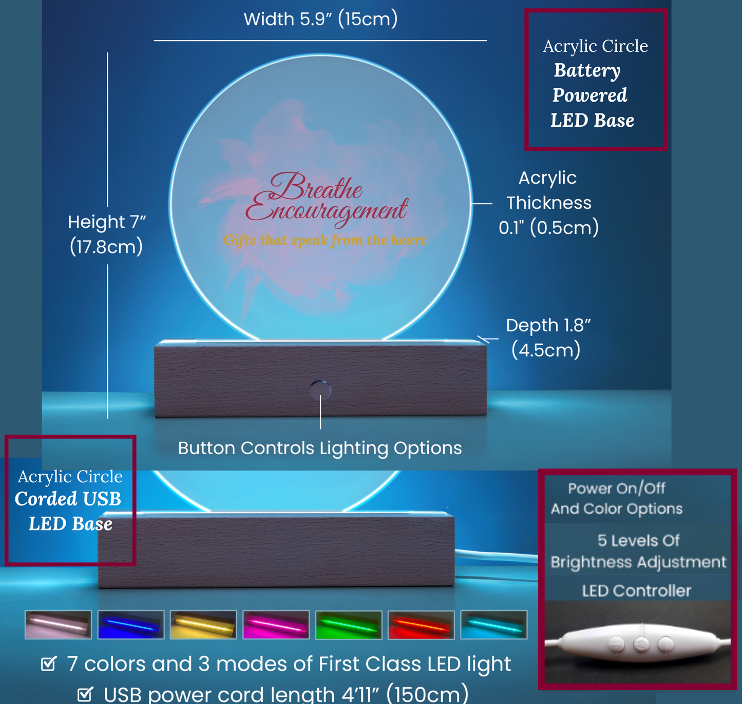 Custom Memorial Acrylic Circle Plaque w/LED base