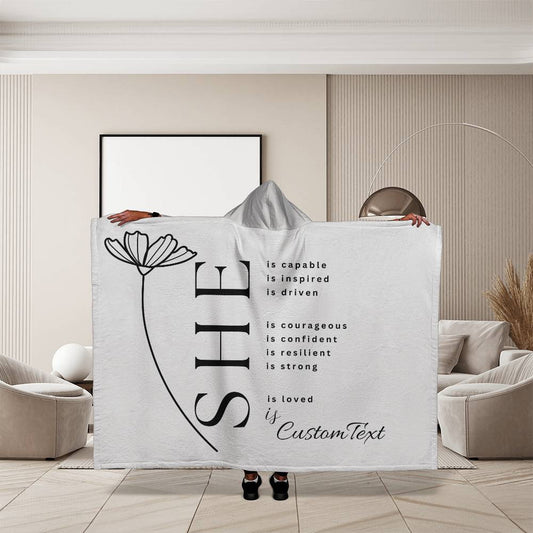 Limited! She Is (capable...) - Luxury Hooded Sherpa Fleece Blanket (70.5" x 52")