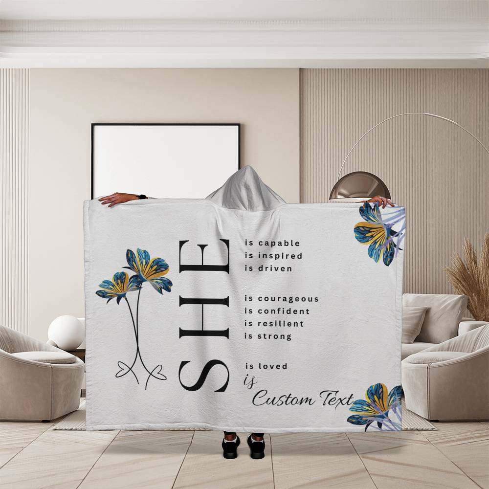 She Is (capable...) - Luxury Hooded Sherpa Fleece Blanket (70.5" x 52")