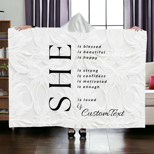 Limited! She Is (blessed...) - Luxury Hooded Sherpa Fleece Blanket (70.5" x 52")