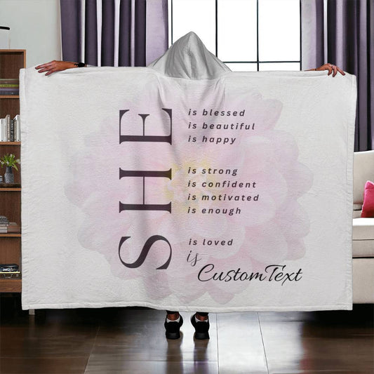 Limited! She Is (blessed...) - Luxury Hooded Sherpa Fleece Blanket (70.5" x 52")