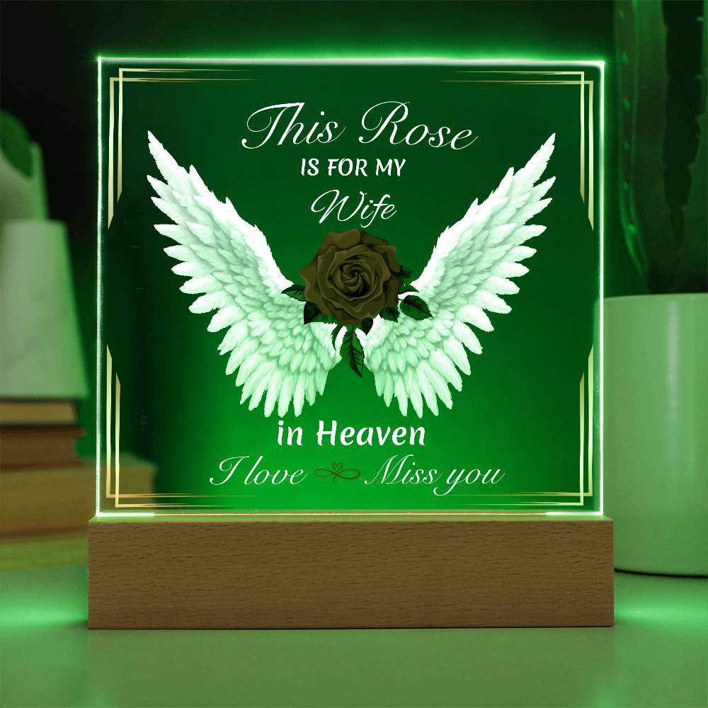 This Rose Is For My - Memorial Acrylic Square Plaque w/LED base