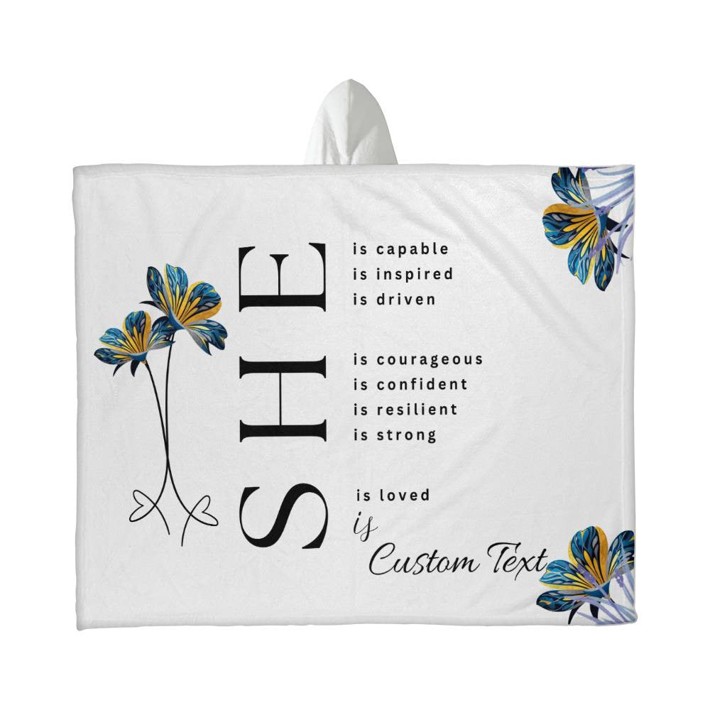 She Is (capable...) - Luxury Hooded Sherpa Fleece Blanket (70.5" x 52")