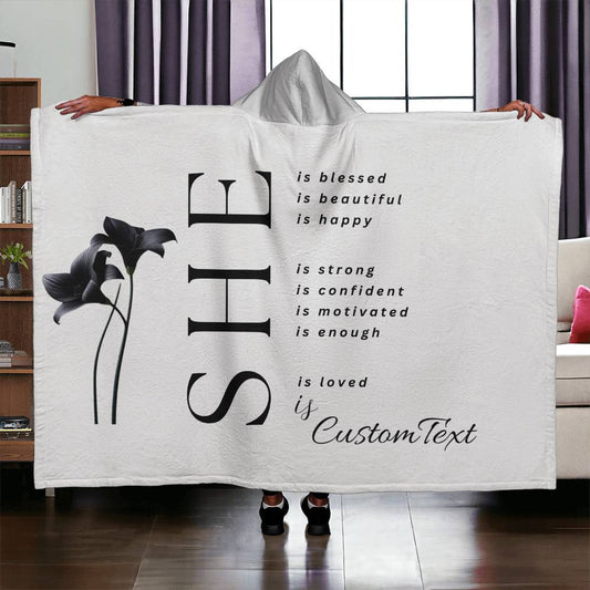 Limited! She Is (blessed...) - Luxury Hooded Sherpa Fleece Blanket (70.5" x 52")