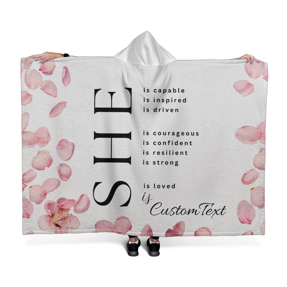 She Is (capable...) - Luxury Hooded Sherpa Fleece Blanket (70.5" x 52")