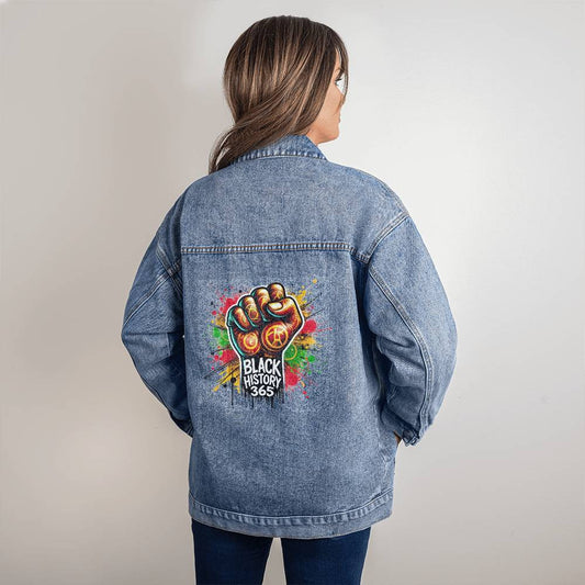 Black History 365 Fist - Oversized Women's Denim Jacket