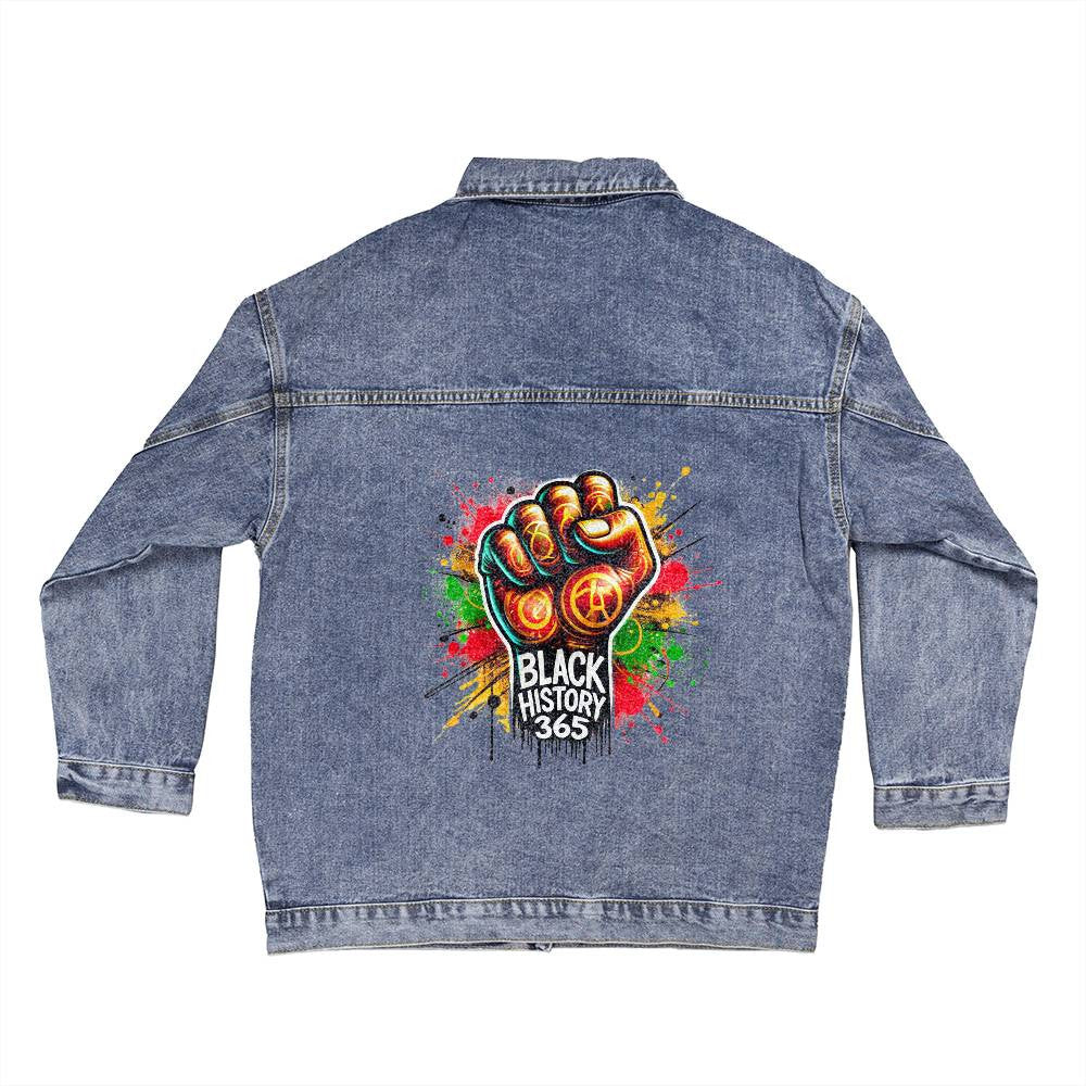 Black History 365 Fist - Oversized Women's Denim Jacket