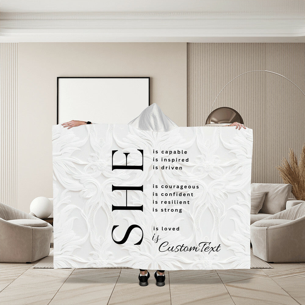 She Is (capable...) - Luxury Hooded Sherpa Fleece Blanket (70.5" x 52")