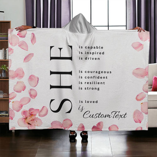 She Is (capable...) - Luxury Hooded Sherpa Fleece Blanket (70.5" x 52")