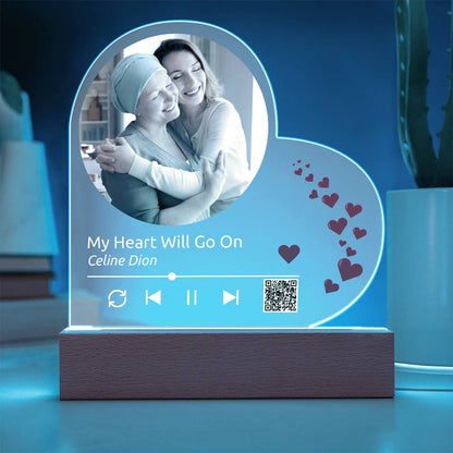 Custom Melody Keepsake w/QR Code - Acrylic Heart Plaque w/LED base