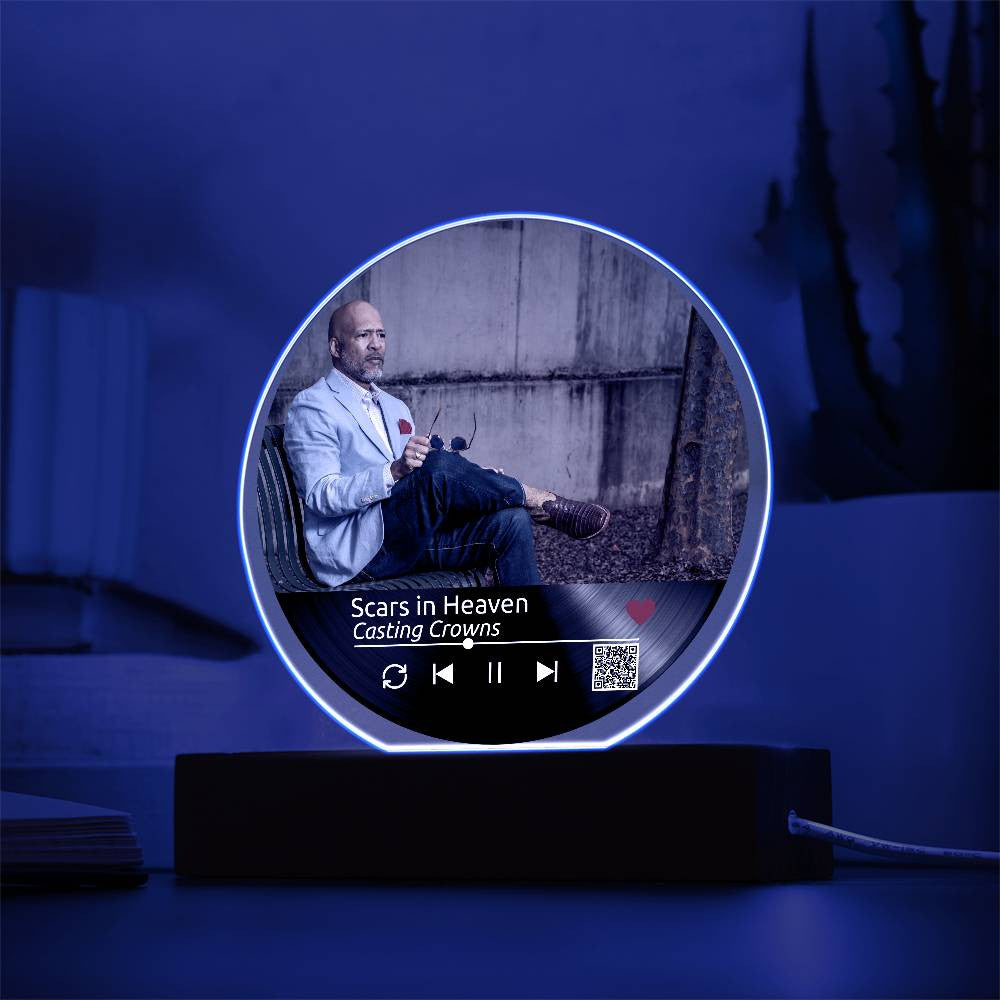 Custom Melody Keepsake w/QR Code - Acrylic Circle Plaque w/LED base