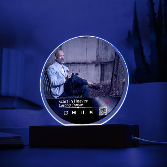 Custom Melody Keepsake w/QR Code - Acrylic Circle Plaque w/LED base