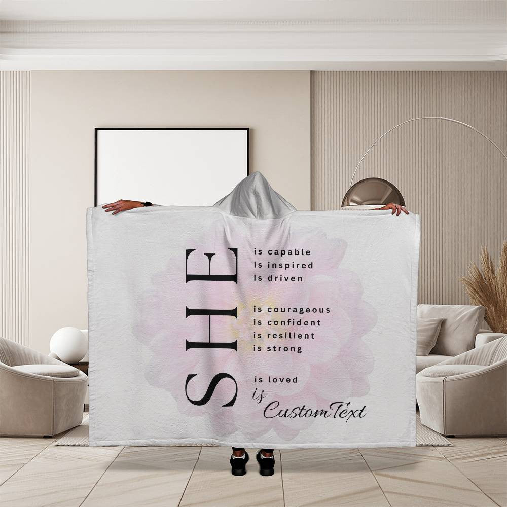 She Is (capable...) - Luxury Hooded Sherpa Fleece Blanket (70.5" x 52")