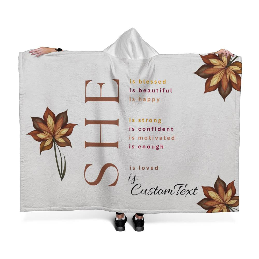 She Is (blessed...) - Luxury Hooded Sherpa Fleece Blanket (70.5" x 52")