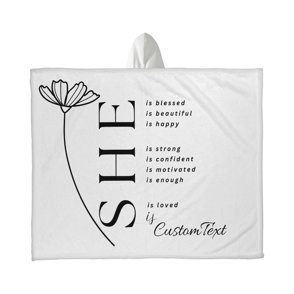 She Is (blessed...) - Luxury Hooded Sherpa Fleece Blanket (70.5" x 52")