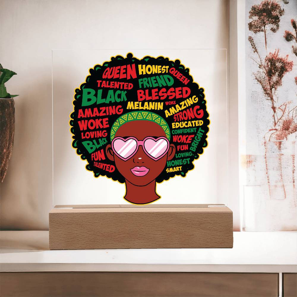 Afro Affirmations Girl - Acrylic Square Plaque w/LED base