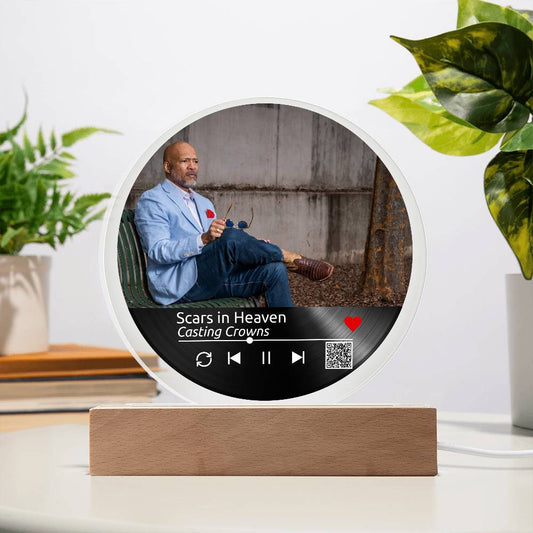 Custom Melody Keepsake w/QR Code - Acrylic Circle Plaque w/LED base