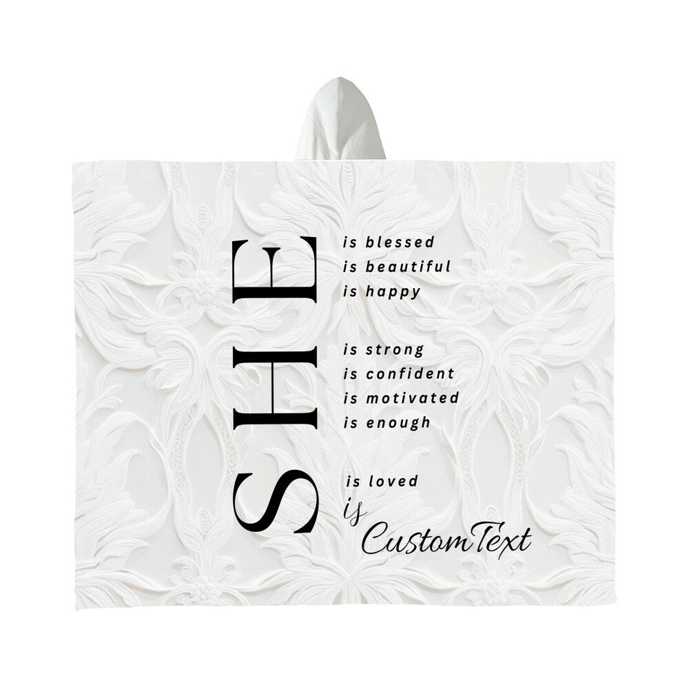 She Is (blessed...) - Luxury Hooded Sherpa Fleece Blanket (70.5" x 52")