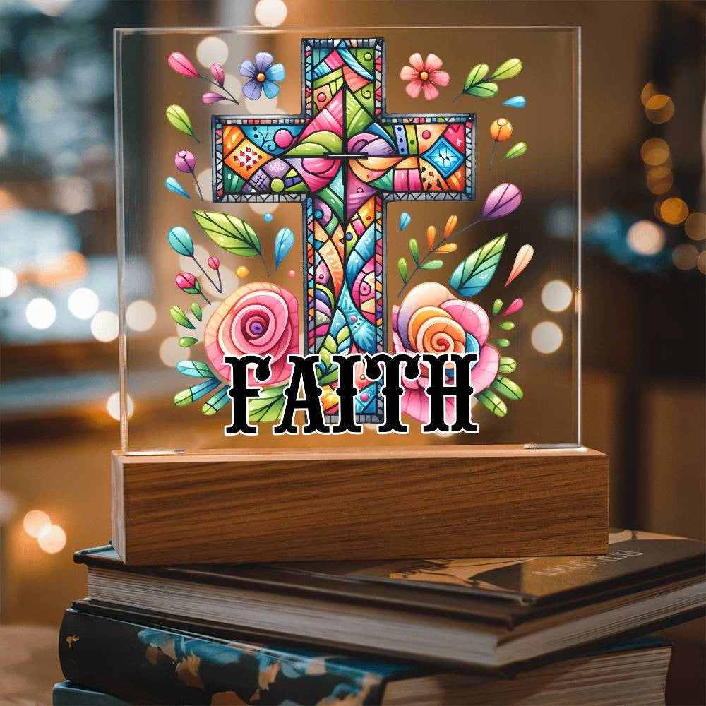 Faith - Acrylic Square Plaque w/LED base