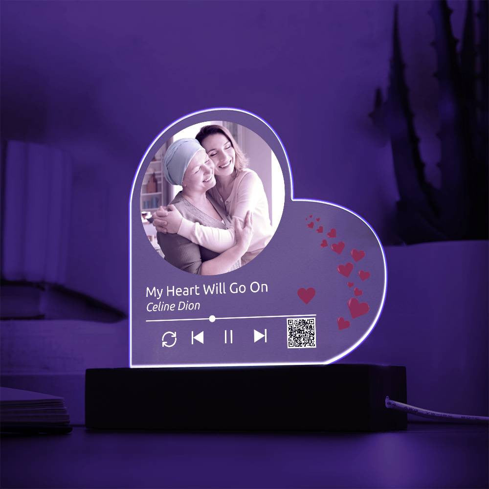 Custom Melody Keepsake w/QR Code - Acrylic Heart Plaque w/LED base