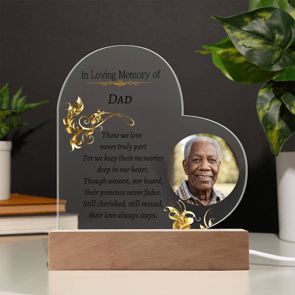 Those we love - Memorial Acrylic Heart Plaque w/LED base