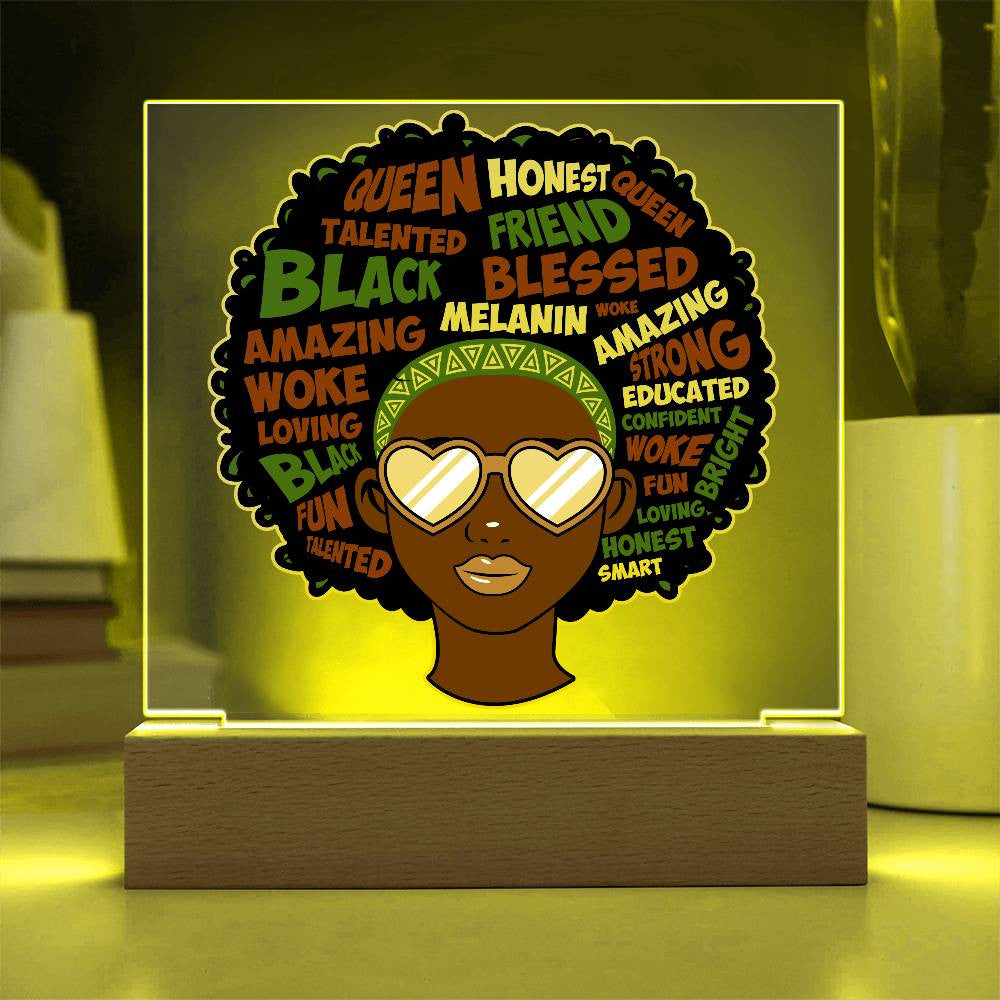 Afro Affirmations Girl - Acrylic Square Plaque w/LED base