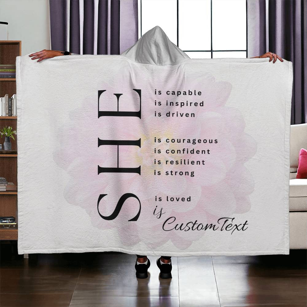 She Is (capable...) - Luxury Hooded Sherpa Fleece Blanket (70.5" x 52")