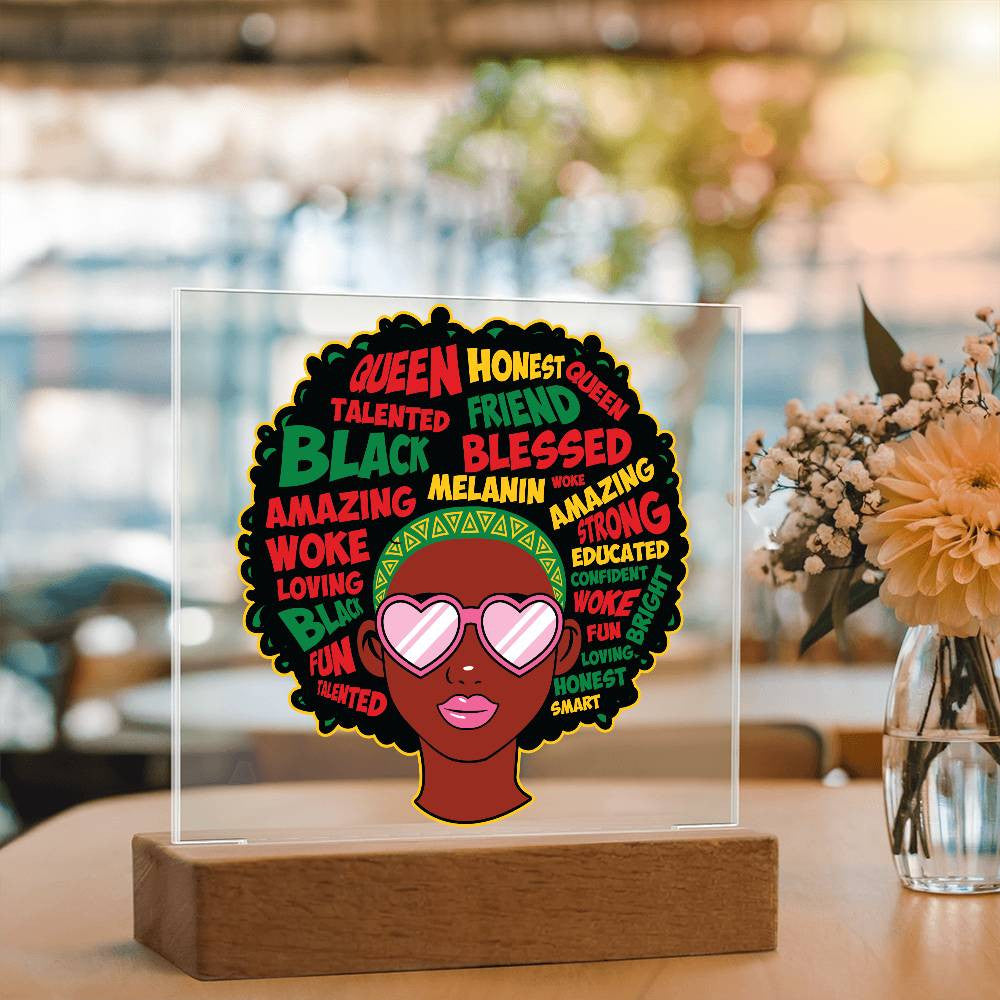 Afro Affirmations Girl - Acrylic Square Plaque w/LED base