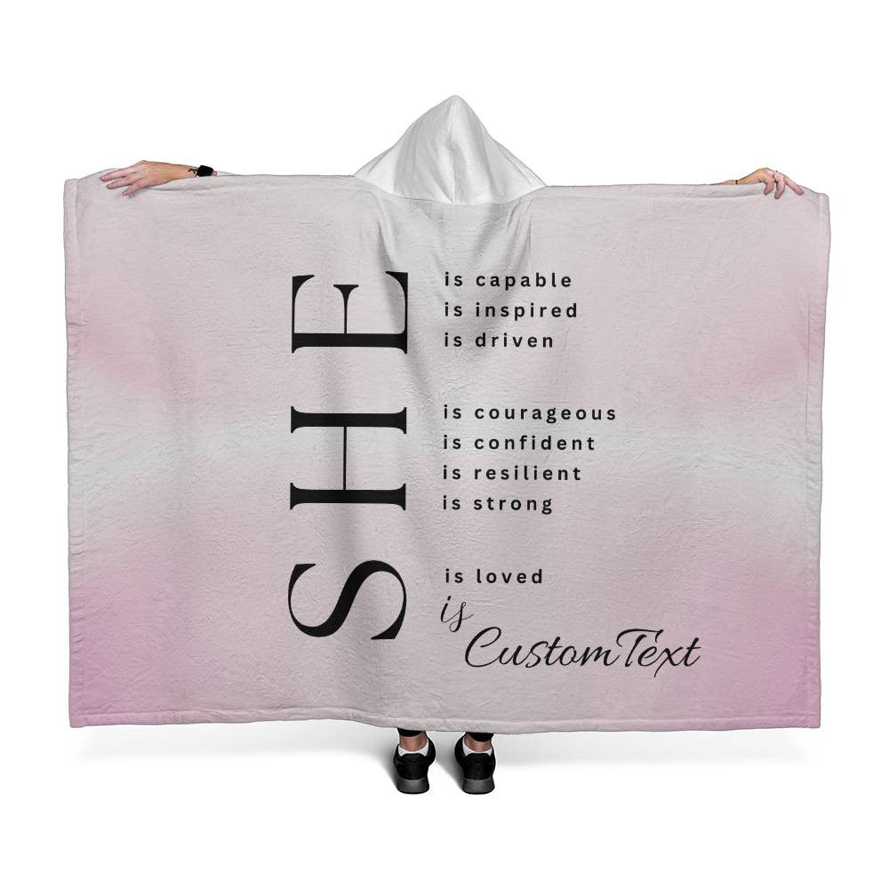 She Is (capable...) - Luxury Hooded Sherpa Fleece Blanket (70.5" x 52")