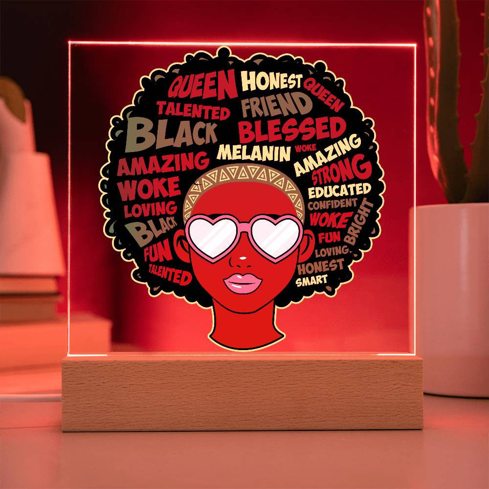 Afro Affirmations Girl - Acrylic Square Plaque w/LED base