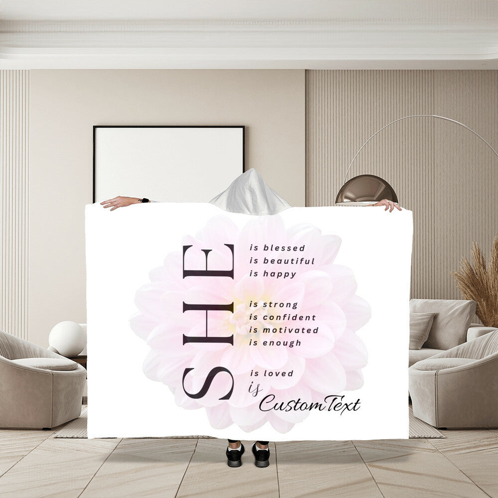 She Is (blessed...) - Luxury Hooded Sherpa Fleece Blanket (70.5" x 52")