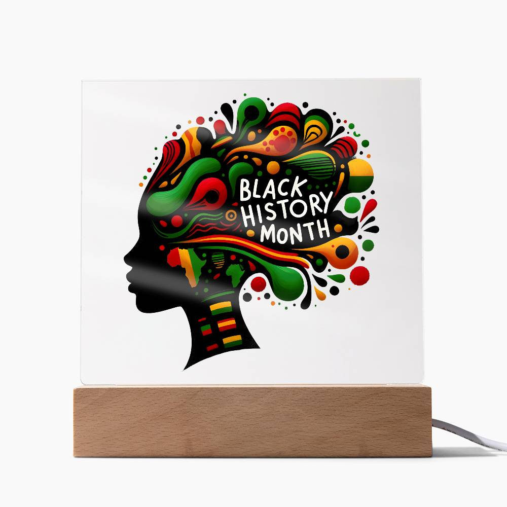 Black History Month Afrocentric Woman - Acrylic Square Plaque w/LED base