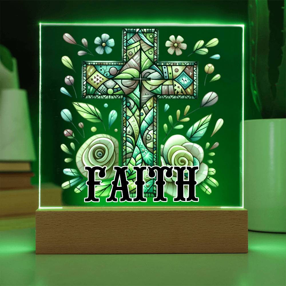 Faith - Acrylic Square Plaque w/LED base