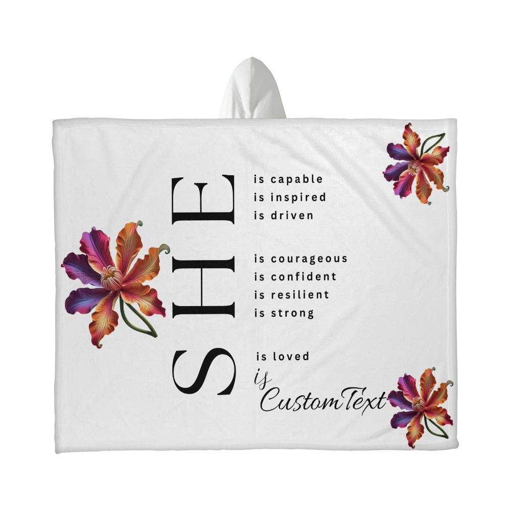 She Is (capable...) - Luxury Hooded Sherpa Fleece Blanket (70.5" x 52")