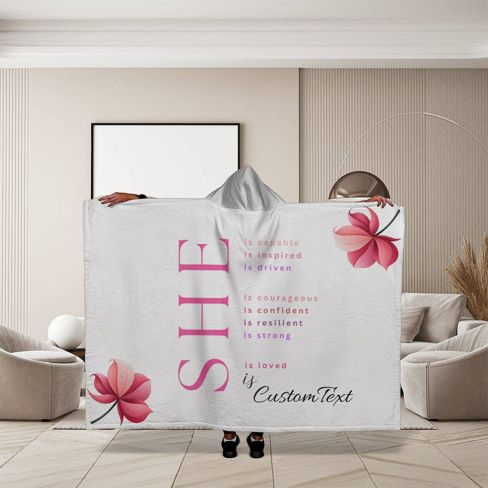 She Is (capable...) - Luxury Hooded Sherpa Fleece Blanket (70.5" x 52")