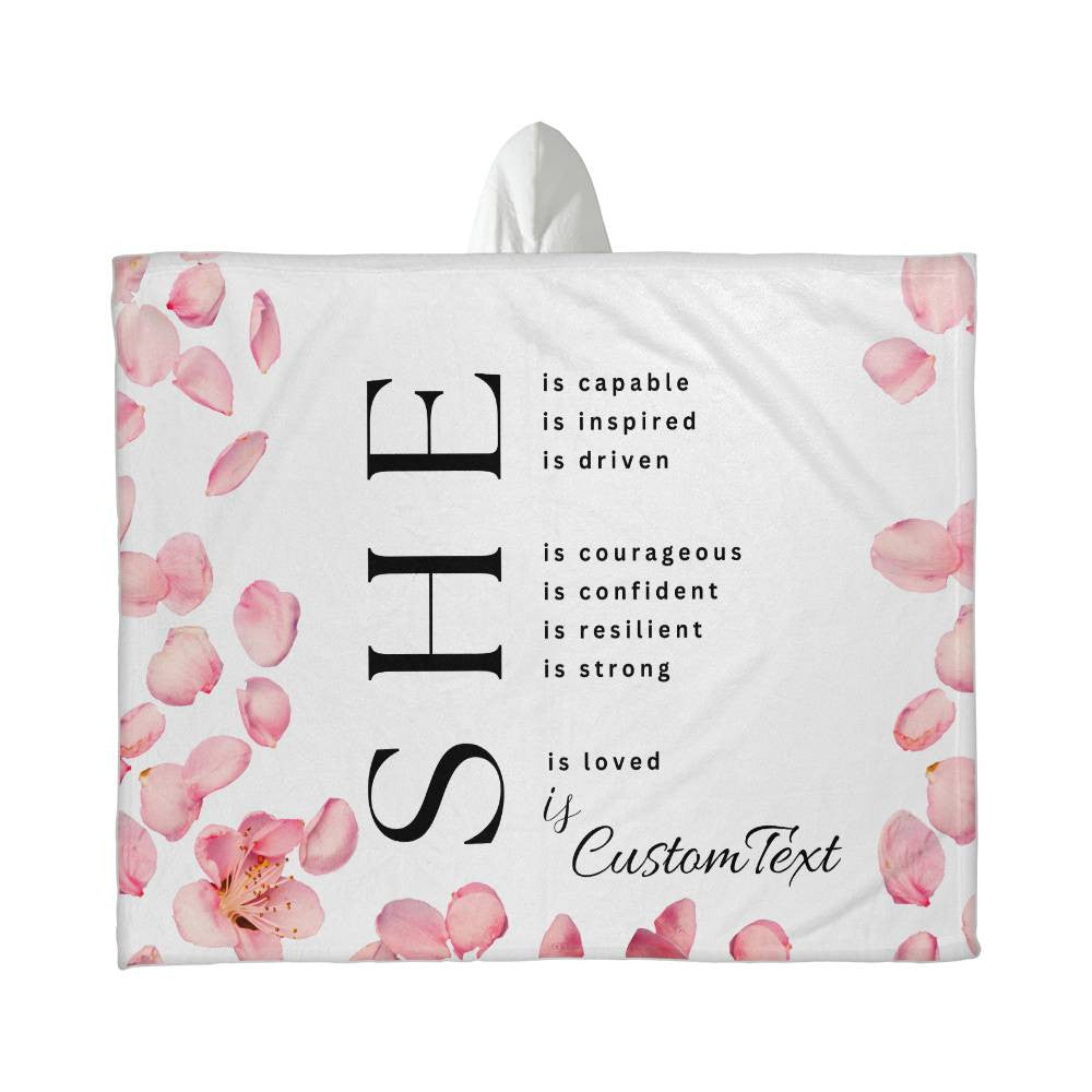 She Is (capable...) - Luxury Hooded Sherpa Fleece Blanket (70.5" x 52")