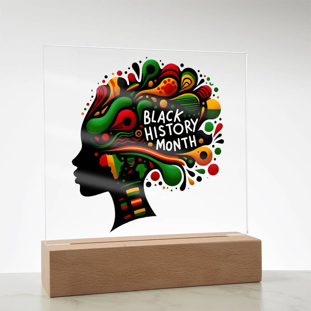 Black History Month Afrocentric Woman - Acrylic Square Plaque w/LED base