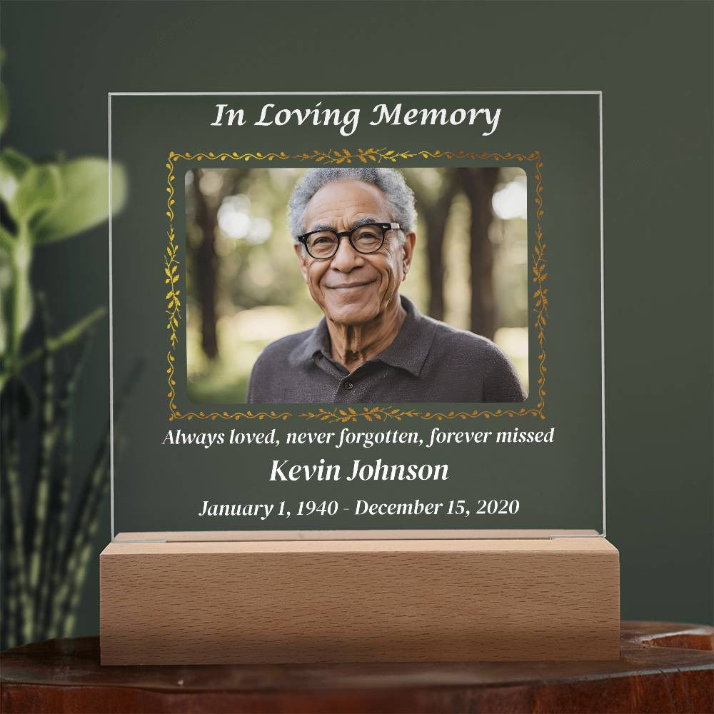 In Loving Memory - Memorial Acrylic Square Plaque w/LED base