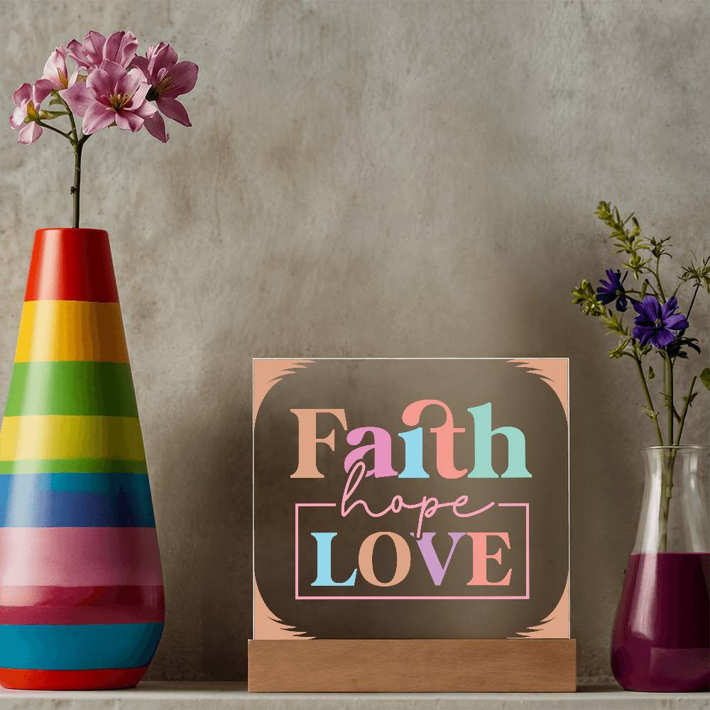 Faith Hope Love - Acrylic Square Plaque w/LED base